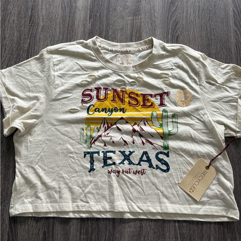 NEW! Recycled Threads Sunset Canyon Texes distressed tee shirt